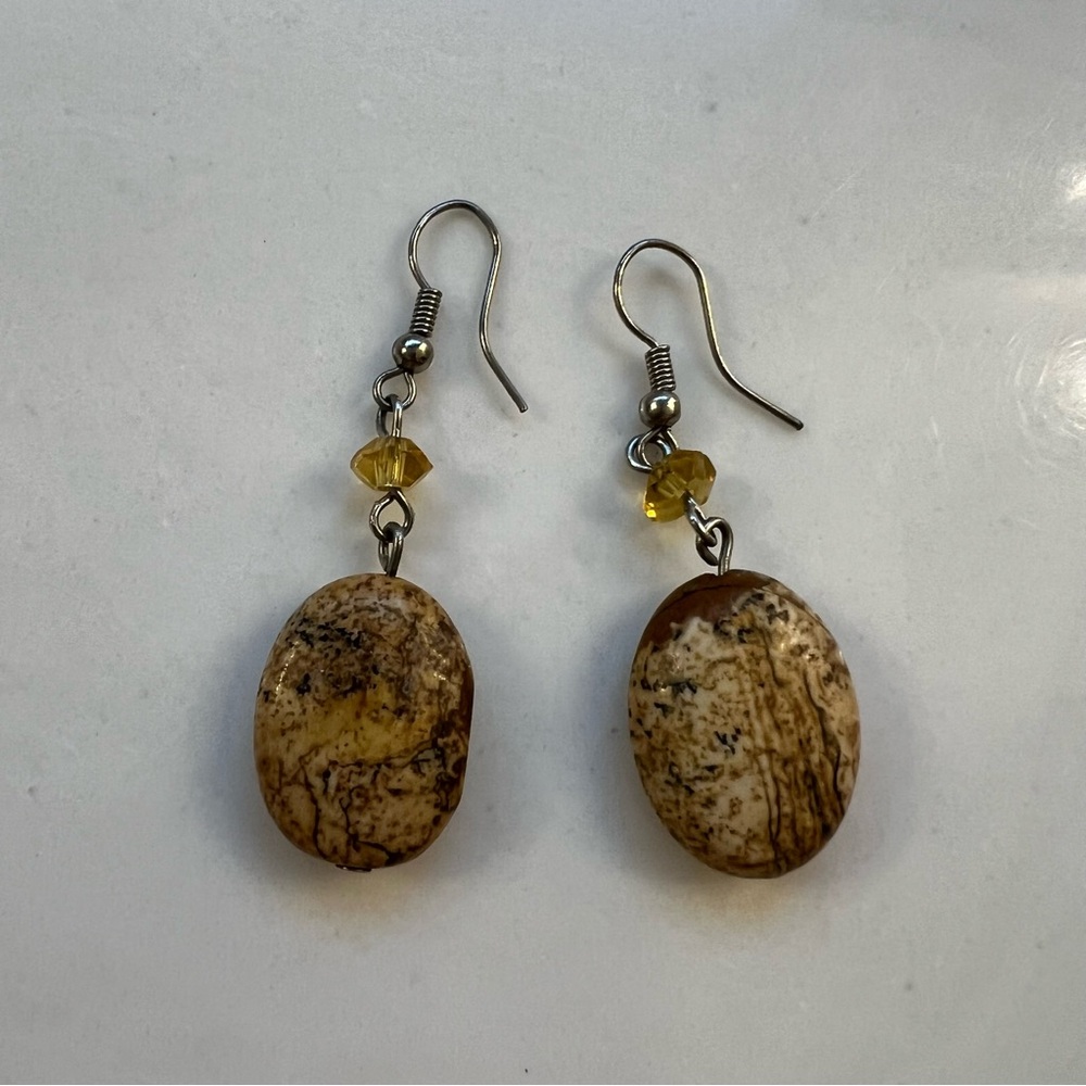 Oval wood look drop‎ earrings